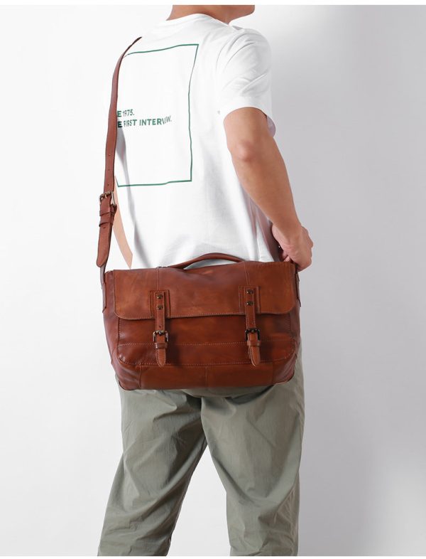 Top Layer Cowhide Messenger Bag - Image 3
